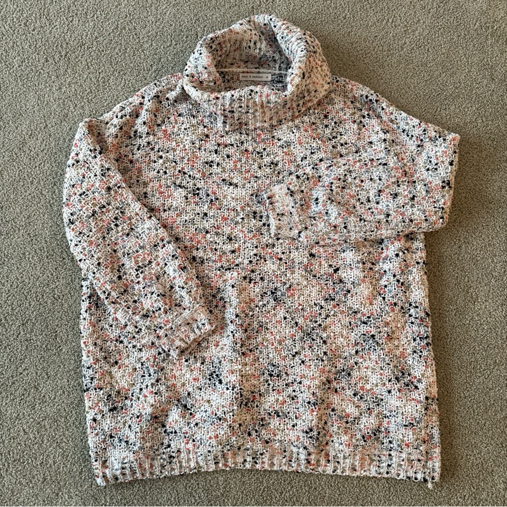 Anthropologie Chunky Knit Sweater Confetti Speckled Cozy Cowl Neck Women’s Med